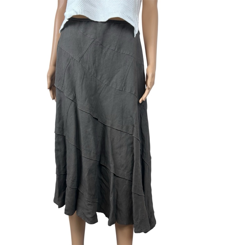 Sandro linen blend patchwork asymmetrical brown midi skirt Lagen Look Size 6